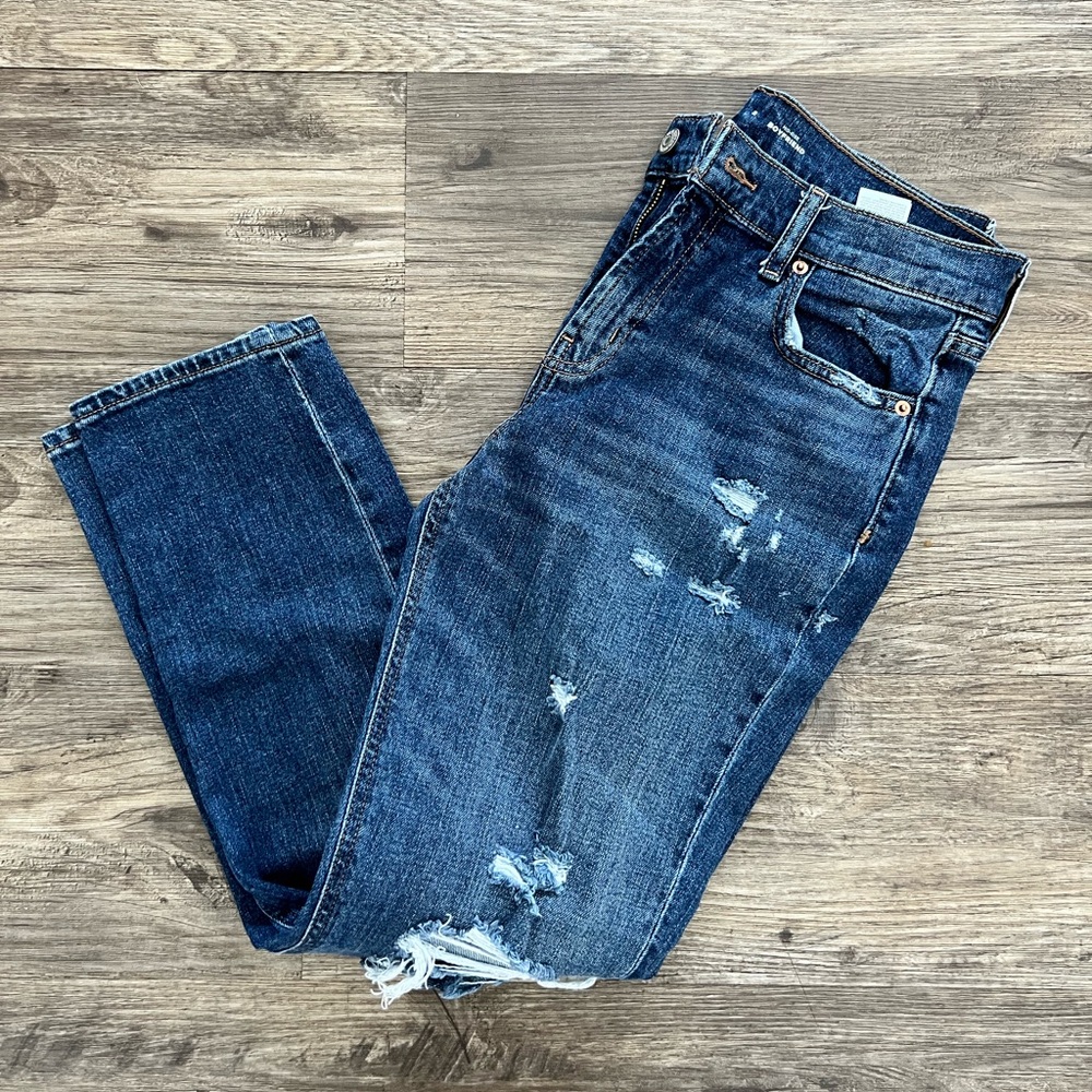 Old Navy Women's Distressed Dark Blue Boyfriend Jeans